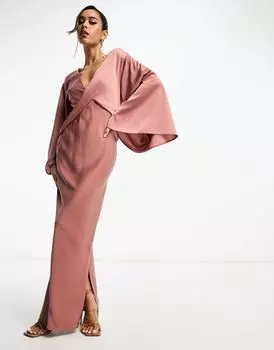 Атласное платье макси цвета «летучая мышь» с драпировкой на лифе ASOS DESIGN