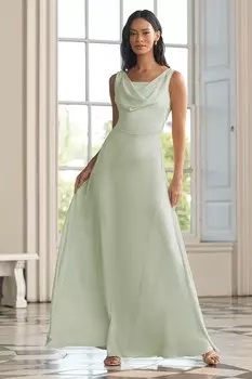 Атласное платье макси для подружки невесты с капюшоном и передом Lipsy, зеленый