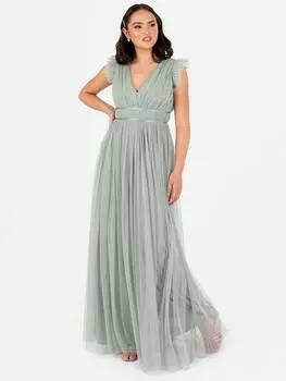 Атласное платье макси из тюля с деталями Anaya With Love, цвет Frosty Green