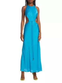 Атласное платье макси Lune с вырезами Alexis, сапфир