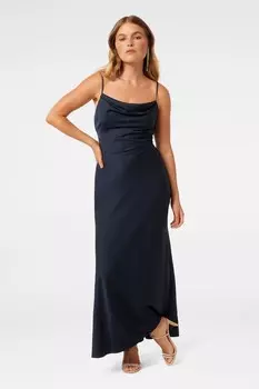 Атласное платье макси Mia Petite с вырезом лодочкой Forever New, синий