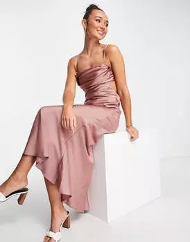 Атласное платье макси на бретельках с воротником спереди ASOS DESIGN Bridesmaid