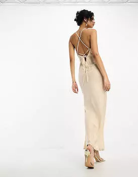Атласное платье макси на бретелях цвета устрицы ASOS DESIGN