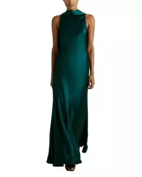 Атласное платье макси REISS Fae, зеленый