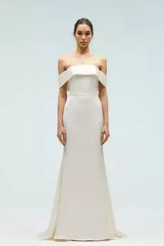 Атласное платье макси «рыбий хвост» с завязками и шлейфом Coast, белый