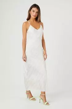 Атласное платье макси с цепочным принтом Forever 21, серебряный