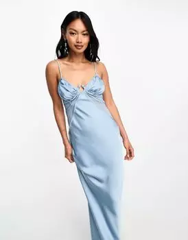 Атласное платье макси с чашечками и пряжкой ASOS DESIGN темно-синего цвета
