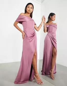 Атласное платье макси с драпировкой ASOS EDITION