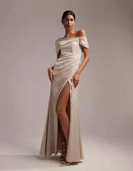 Атласное платье макси с драпировкой и запахом ASOS Bridesmaid Bridesmaid