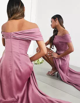 Атласное платье макси с драпировкой и запахом ASOS EDITION