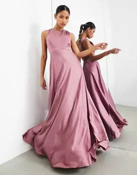Атласное платье макси с драпировкой на спине ASOS EDITION цвета орхидеи