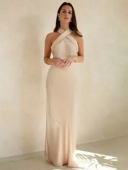 Атласное платье макси с глубоким вырезом roma Rewritten, цвет Champagne