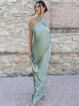 Атласное платье макси с глубоким вырезом roma Rewritten, цвет Sage