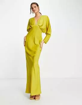 Атласное платье макси с глубоким вырезом и открытой спиной ASOS DESIGN DESIGN