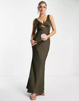 Атласное платье макси с изгибом спереди ASOS DESIGN Bridesmaid Bridesmaid