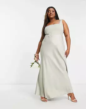 Атласное платье макси с квадратным вырезом ASOS EDITION Curve шалфеевого цвета