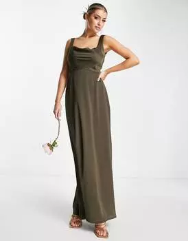 Атласное платье макси с квадратным вырезом и капюшоном спереди ASOS DESIGN Bridesmaid