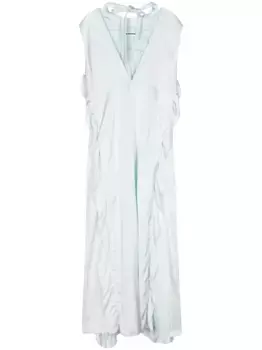 Атласное платье макси с оборками JIL SANDER, синий