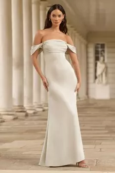 Атласное платье макси с открытым вырезом и драпировкой Lipsy, бежевый