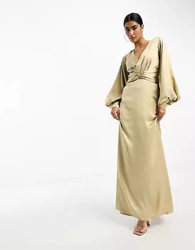 Атласное платье макси с перекрученным передом Pretty Lavish