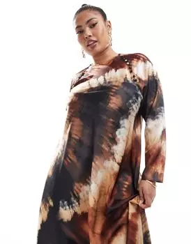 Атласное платье макси с пуговицами и размытым цветочным принтом ASOS DESIGN Curve