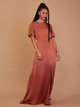 Атласное платье макси с развевающимися рукавами от sienna Rewritten, цвет Terracotta