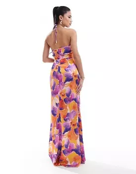 Атласное платье макси с темным цветочным принтом True Violet