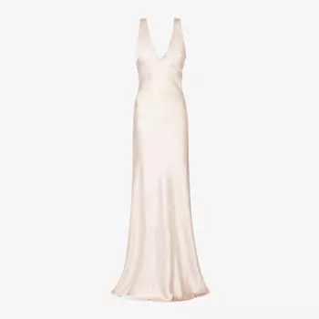 Атласное платье макси с V-образным вырезом и закручивающейся спинкой Six Stories, цвет oyster