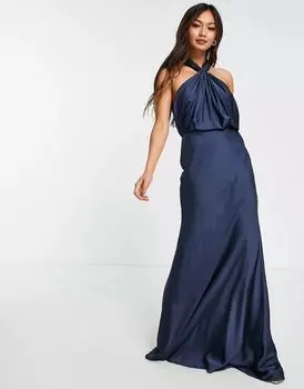 Атласное платье макси с воротником-бретелькой ASOS Bridesmaid