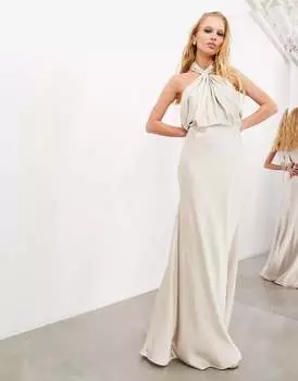 Атласное платье макси с воротником-бретелькой ASOS Bridesmaid