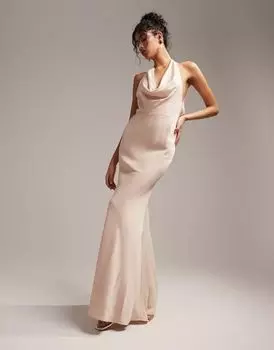 Атласное платье макси с воротником-хомутом ASOS Bridesmaid