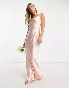 Атласное платье макси с воротником-хомутом Pretty Lavish Bridesmaid Keisha