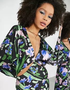 Атласное платье макси с вырезами и цветочным принтом ASOS EDITION