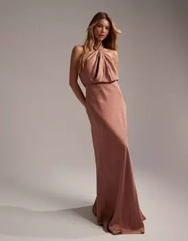 Атласное платье макси с вырезом бретелькой ASOS DESIGN Bridesmaid