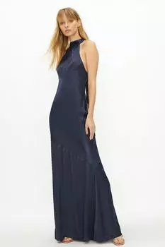 Атласное платье макси с вырезом через шею Coast, темно-синий