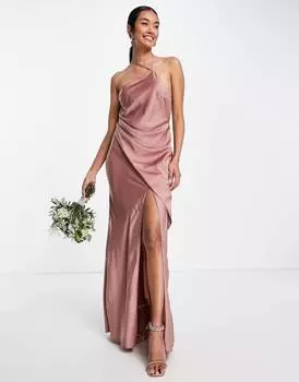 Атласное платье макси с вырезом на шее и драпировкой на лифе ASOS DESIGN Bridesmaid
