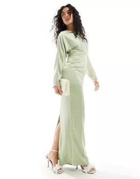 Атласное платье макси с высоким воротником TFNC