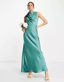 Атласное платье макси с высоким воротником и завязками ASOS DESIGN Bridesmaid