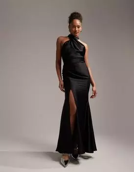 Атласное платье макси с завязками на спине ASOS DESIGN