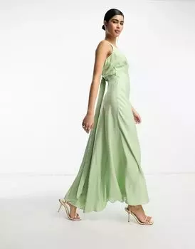 Атласное платье макси со сборками и завязками на спине ASOS Bridesmaid
