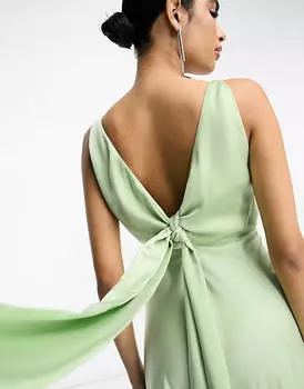 Атласное платье макси со сборками и завязками на спине ASOS DESIGN Bridesmaid