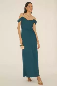 Атласное платье мидакси с открытыми плечами и капюшоном Oasis, зеленый