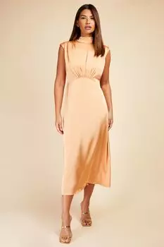 Атласное платье мидакси с высоким вырезом Little Mistress, оранжевый