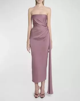 Атласное платье миди без бретелек с драпировкой Alex Perry, цвет Mauve