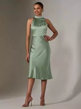 Атласное платье миди без рукавов Jolie Moi, зеленый