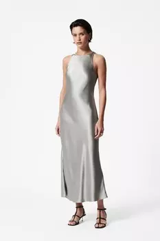 Атласное платье миди без рукавов & Other Stories, серый