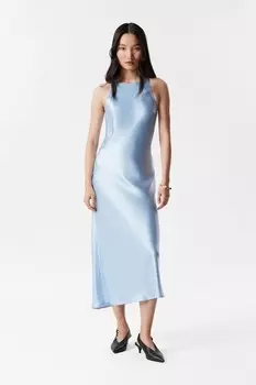 Атласное платье миди без рукавов & Other Stories, голубой