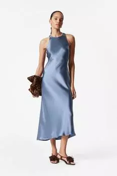 Атласное платье миди без рукавов & Other Stories, синий