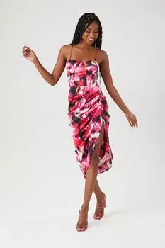 Атласное платье-миди-бюстье с абстрактным принтом Forever 21, розовый
