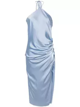 Атласное платье миди Hansel с вырезом халтер Simkhai, синий